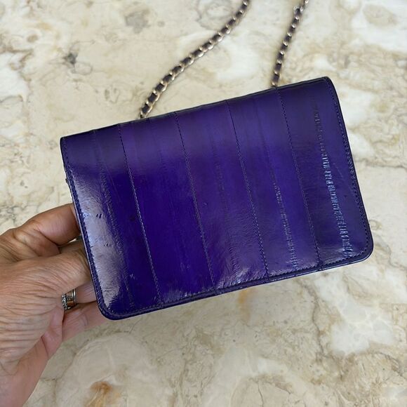Genuine Eel-skin Mini Shoulder / Clutch Bag with Chain & Leather Strap - Picture 6 of 16